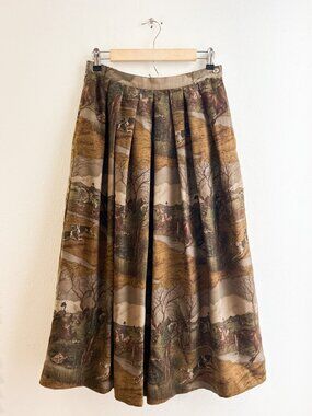 VINTAGE Orvis 100% Wool Equestrian Fox Hunt Tapestry Heritage Americana Skirt